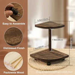 Wooden bathroom storage rack retro living room balcony flowerpot green plant bracket desktop triangle double-layer storage rack Wooden bathroom storage rack retro living room balcony flowerpot green plant bracket desktop triangle double-layer storage rack