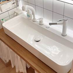 1.0m Extra-Large Double Faucet Washbasin Kvk100 90 80cm Ceramic Countertop Wall-Mounted Trendy Ceramic 1.0m Extra-Large Double Faucet Washbasin Kvk100 90 80cm Ceramic Countertop Wall-Mounted Trendy Ceramic