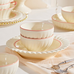 Cream-Style French High-Quality Ceramic Bowls and Plates Tableware Set for Home Use, 2025 New Underglaze Color Eating Bowls Cream-Style French High-Quality Ceramic Bowls and Plates Tableware Set for Home Use, 2025 New Underglaze Color Eating Bowls