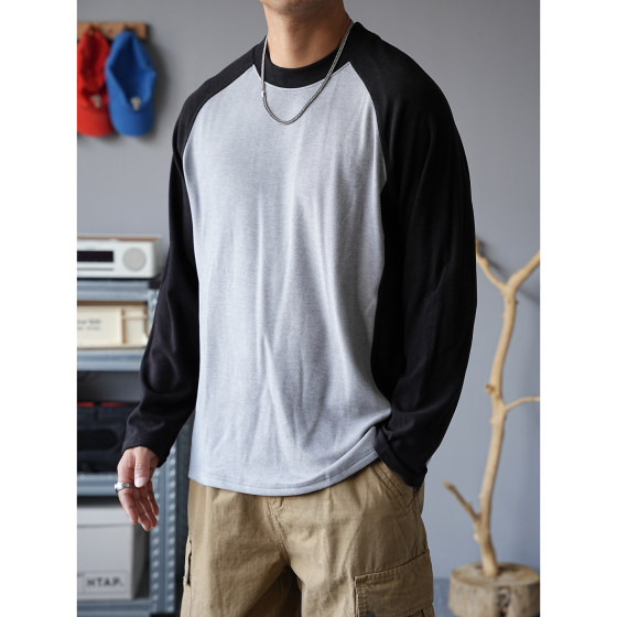 Spring and Autumn Skin-friendly and breathable German velvet contrasting color long-sleeved T-shirt for men loose inner versatile elastic fitness base shirt trendy 
Spring and Autumn Skin-friendly and breathable German velvet contrasting color long-sleeved T-shirt for men loose inner versatile elastic fitness base shirt trendy