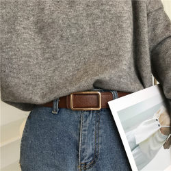 Elegant Item: Lychee-Patterned Rectangular Buckle Gold Belt for Women, Korean Chic Versatile Student Vintage Belt, Simple and Trendy Elegant Item: Lychee-Patterned Rectangular Buckle Gold Belt for Women, Korean Chic Versatile Student Vintage Belt, Simple and Trendy