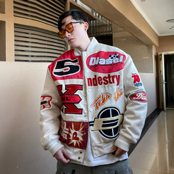 Park Jae-Fan and Jackson Wang Padded Baseball Jacket for Men and Women, Autumn and Winter Loose Fit, Heavy Embroidery, Couple's Motorcycle Riding Jacket, Trendy Park Jae-Fan and Jackson Wang Padded Baseball Jacket for Men and Women, Autumn and Winter Loose Fit, Heavy Embroidery, Couple's Motorcycle Riding Jacket, Trendy