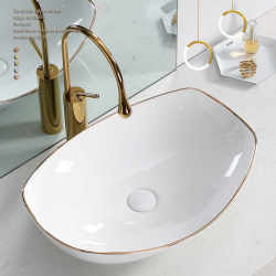 Light Luxury Gold-Rimmed Small Ingot Table Top Oval Washbasin Household Washbasin Bathroom Ceramic Basin Table Basin Light Luxury Gold-Rimmed Small Ingot Table Top Oval Washbasin Household Washbasin Bathroom Ceramic Basin Table Basin