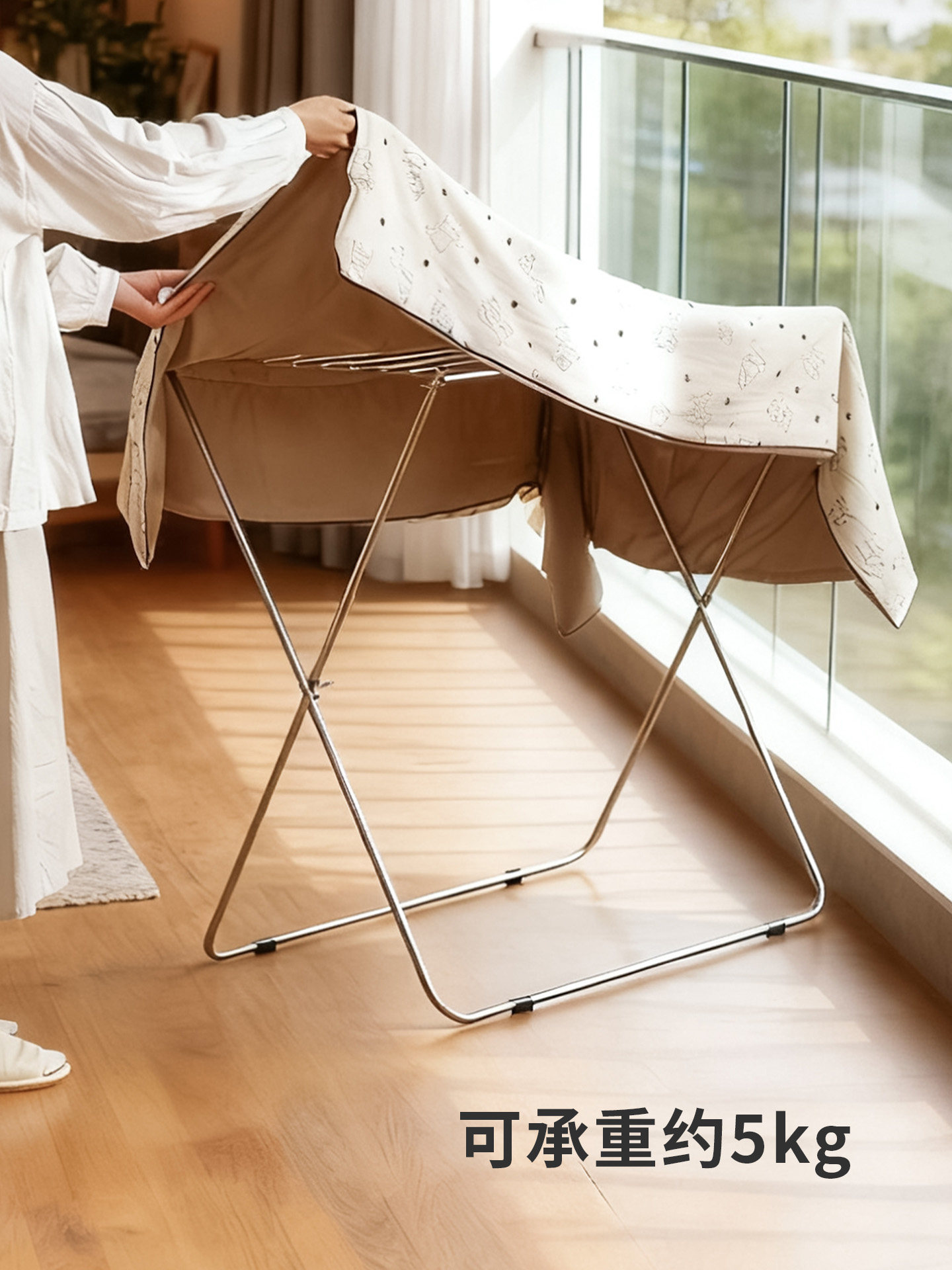 304不锈钢浴巾架落地可折叠阳台晾晒架免打孔毛巾架霜山