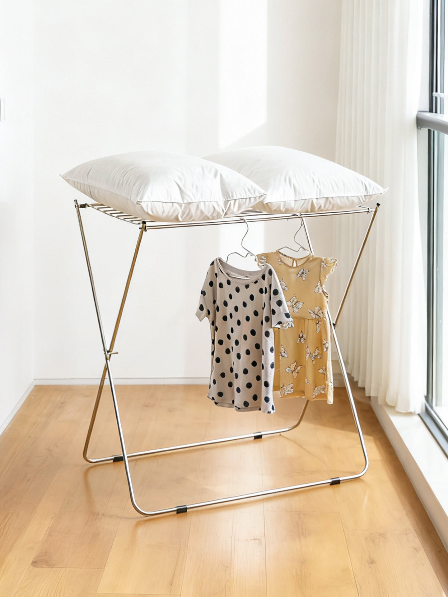 304不锈钢浴巾架落地可折叠阳台晾晒架免打孔毛巾架霜山