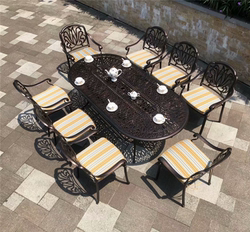 Outdoor Garden Courtyard Cast Aluminum Tile Table and Chairs, Outdoor Terrace Balcony All-Aluminum Art Leisure Furniture, Oval Long Table and Chairs Outdoor Garden Courtyard Cast Aluminum Tile Table and Chairs, Outdoor Terrace Balcony All-Aluminum Art Leisure Furniture, Oval Long Table and Chairs