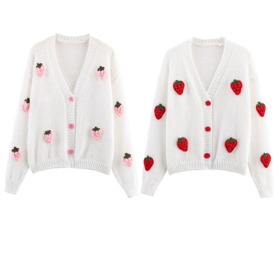 European and American style cross-border three-dimensional strawberry decorative sweater cardigan jacket for women in autumn and winter new loose knitted sweater top
European and American style cross-border three-dimensional strawberry decorative sweater cardigan jacket for women in autumn and winter new loose knitted sweater top