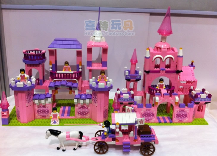 7合1 大型沃马正品乐高式启蒙益智积木玩具 女孩粉色公主城堡系列