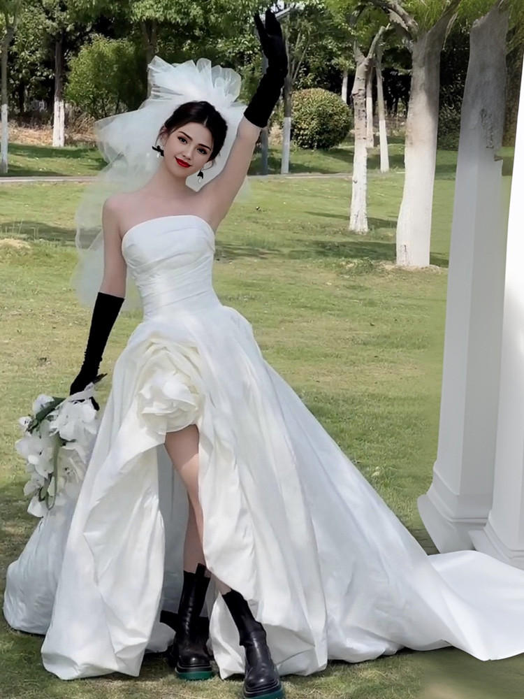 French Style Photography Dress White Floral Gown