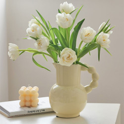French-Style Milk Jug Ceramic Vase for Tulips, Special Decoration for Living Room and Dining Table, High-End Cream Style Flower Arrangement French-Style Milk Jug Ceramic Vase for Tulips, Special Decoration for Living Room and Dining Table, High-End Cream Style Flower Arrangement