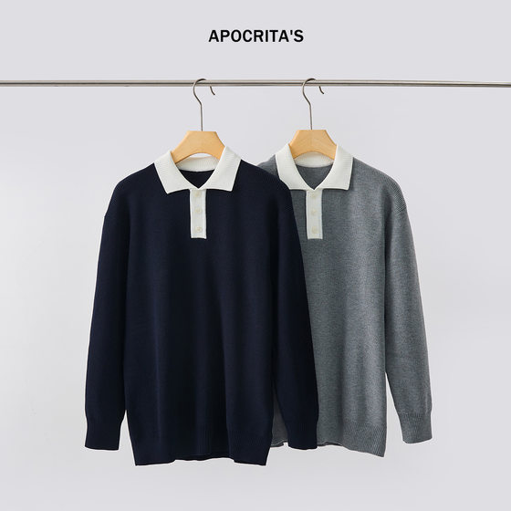 APO men's youth POLO sweater men's autumn Korean loose contrasting color spliced lapel inner long-sleeved knitted sweater
APO men's youth POLO sweater men's autumn Korean loose contrasting color spliced lapel inner long-sleeved knitted sweater