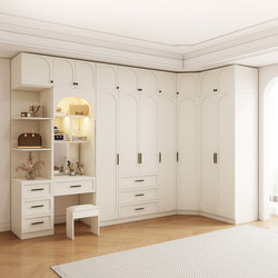 Corner Wardrobe and Dressing Table Integrated Home Bedroom French Cream Style Cabinet Modern Simple Solid Wood Large Wardrobe Corner Wardrobe and Dressing Table Integrated Home Bedroom French Cream Style Cabinet Modern Simple Solid Wood Large Wardrobe