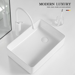 Ceramic Countertop Washbasin with Washboard, Modern Minimalist Single Basin Square Bathroom Household Washbasin Ceramic Countertop Washbasin with Washboard, Modern Minimalist Single Basin Square Bathroom Household Washbasin