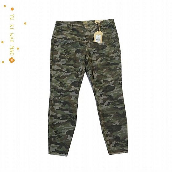 New European and American women's washing camouflage breasted casual pants in spring and autumn, medium and high waist elastic tiny feet trousers Y3 New European and American women's washing camouflage breasted casual pants in spring and autumn, medium and high waist elastic tiny feet trousers Y3