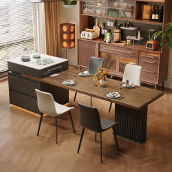 Slate island dining table and chair combination for home use Slate island dining table and chair combination for home use