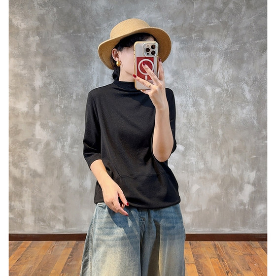 YIMIAN Korean style knitted classic half-high collar splicing versatile five-point sleeve base top 26078
YIMIAN Korean style knitted classic half-high collar splicing versatile five-point sleeve base top 26078
