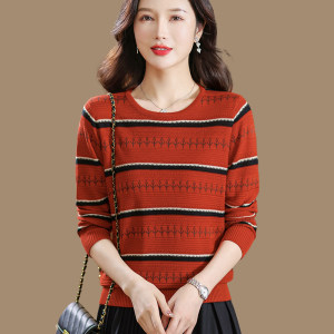 Women's round neck thin woolen sweater early autumn loose striped top knitted sweater western style pullover sweater bottoming shirt 
Women's round neck thin woolen sweater early autumn loose striped top knitted sweater western style pullover sweater bottoming shirt