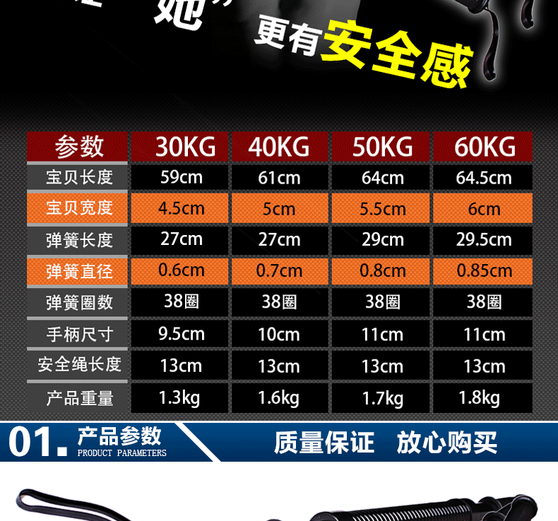 正品臂力器30kg40kg50kg60公斤弹簧臂力棒握力棒胸肌臂肌健身器材