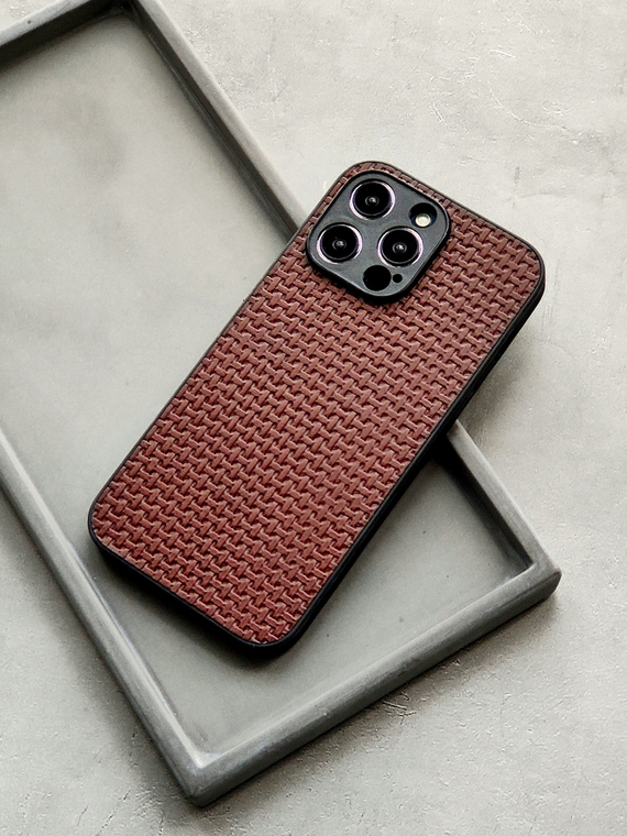 Premium Weave Mesh | Luxury Genuine Leather 15, 14, 13 iPhone Case