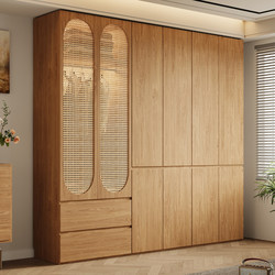 Modern Log-Style Segmented Wardrobe with a Rattan Door, Suitable for Small Bedrooms and Home Use Modern Log-Style Segmented Wardrobe with a Rattan Door, Suitable for Small Bedrooms and Home Use