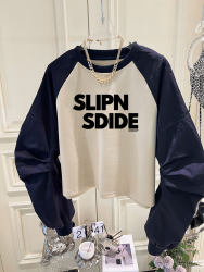 Letter printed round neck color block student Letter printed round neck color block student