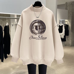 Loose student printed mid-length sweatshirt Loose student printed mid-length sweatshirt