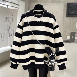 Sweatshirt striped mid-length pullover round neck Sweatshirt striped mid-length pullover round neck