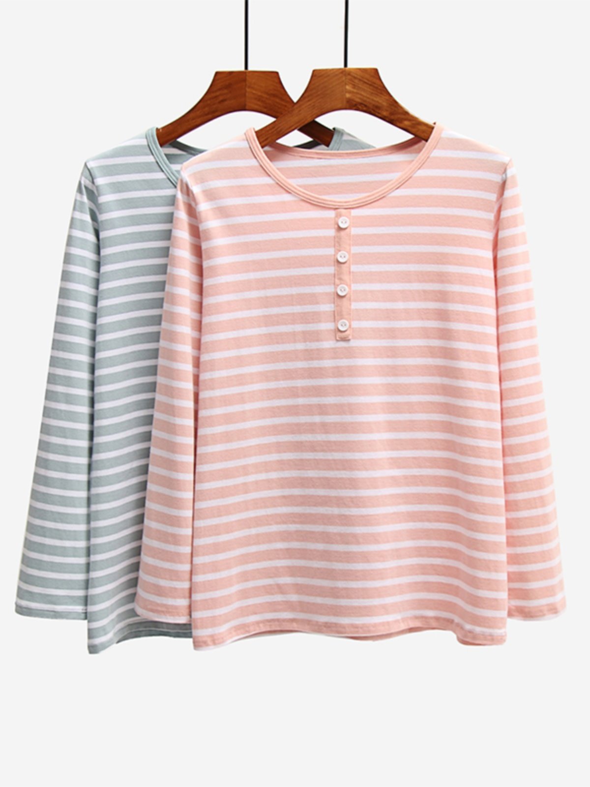 Camiseta de manga larga a rayas para mujer Top de algodón de