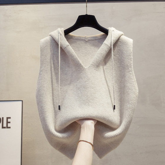 Hooded knitted vest vest for women 2025 autumn and winter new style loose outer wear horse clip layered inner wear sweater vest Hooded knitted vest vest for women 2025 autumn and winter new style loose outer wear horse clip layered inner wear sweater vest