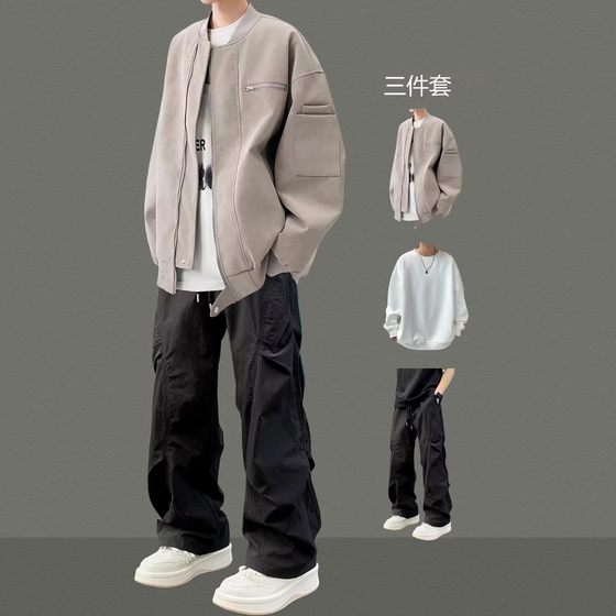 American cardigan baseball uniform jacket men's autumn suit trendy leather jacket with work pants men's three-piece set
American cardigan baseball uniform jacket men's autumn suit trendy leather jacket with work pants men's three-piece set