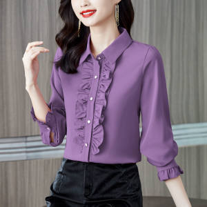 Spring and autumn new shirt women's long -sleeved fungus Korean version of the fashion temperament shirt high -end chiffon lady in the top
 Spring and autumn new shirt women's long -sleeved fungus Korean version of the fashion temperament shirt high -end chiffon lady in the top