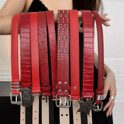 American Retro Red Belt for Women, Niche Hot Girl Style, High-End Slimming Belt, 2025 New Waist-Cinching Belt American Retro Red Belt for Women, Niche Hot Girl Style, High-End Slimming Belt, 2025 New Waist-Cinching Belt