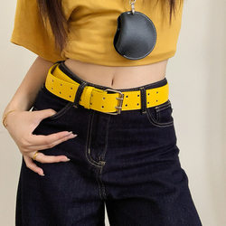 Wide Double-Breasted Y2K Design Yellow Belt for Women, Suitable for Jeans, Waist Belt for Dresses, Waist Protection Accessory Wide Double-Breasted Y2K Design Yellow Belt for Women, Suitable for Jeans, Waist Belt for Dresses, Waist Protection Accessory