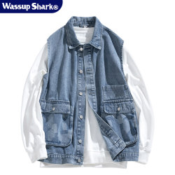 Retro washing work clothes denim vest men's vest shoulder Retro washing work clothes denim vest men's vest shoulder