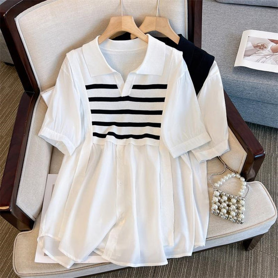 Fat mm2-300*0.5kg extra large size and loose belly, long-length fake two pieces of chiffon stitching short-sleeved shirt female ins tide
Fat mm2-300*0.5kg extra large size and loose belly, long-length fake two pieces of chiffon stitching short-sleeved shirt female ins tide