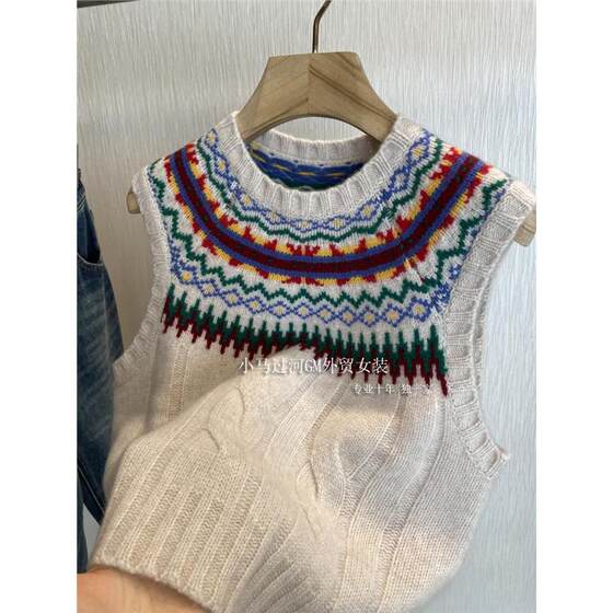 Channel goods!!RL fu~Retro Color Fair Island Full Wool Jacquard Round Neck Knitted Vest Vest for Women Channel goods!!RL fu~Retro Color Fair Island Full Wool Jacquard Round Neck Knitted Vest Vest for Women