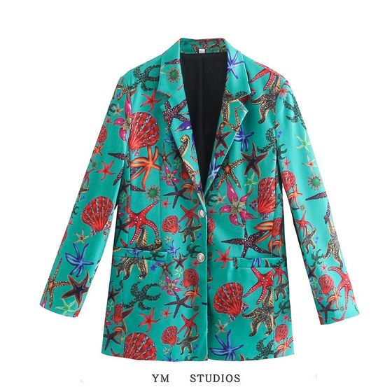 European and American women's clothing Hong Kong style fashionable green marine biological printed ladies suits autumn temperament suit jacket
European and American women's clothing Hong Kong style fashionable green marine biological printed ladies suits autumn temperament suit jacket