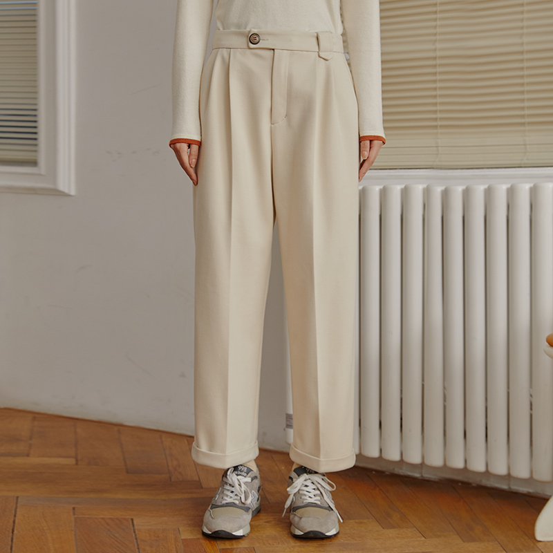 Omont Egg Tart Retro Woolen Pants | Nine-Point Straight Suit Pants 
