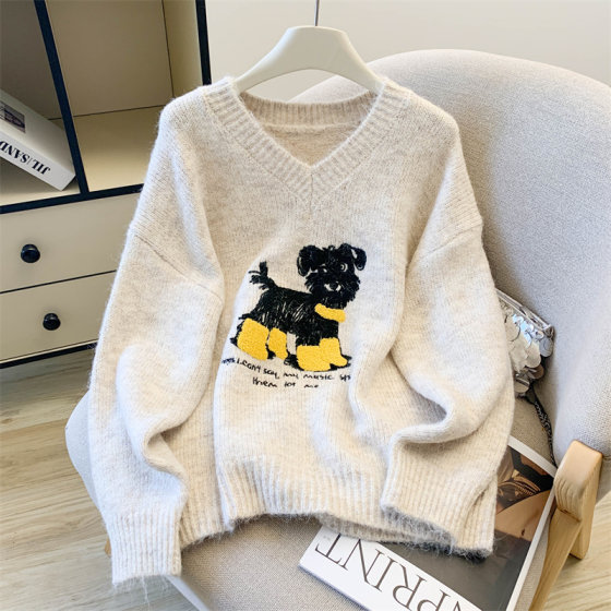 American puppy v-neck pullover sweater for women 2025 new autumn and winter thickened Japanese style lazy style loose and versatile top 
American puppy v-neck pullover sweater for women 2025 new autumn and winter thickened Japanese style lazy style loose and versatile top