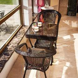 Balcony Small Table and Chair Set, Rattan Chair Three-Piece Set, Outdoor Leisure Tea Table and Chairs, Outdoor Courtyard Waterproof Backrest Chair Balcony Small Table and Chair Set, Rattan Chair Three-Piece Set, Outdoor Leisure Tea Table and Chairs, Outdoor Courtyard Waterproof Backrest Chair