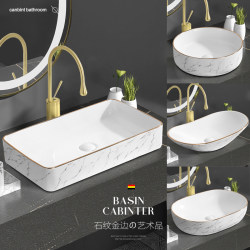 Lemu Accessible Luxury Countertop Basin Square Countertop Wash Basin Ceramic Wash Basin Small Size Bathroom Wash Basin with Gold Rim Lemu Accessible Luxury Countertop Basin Square Countertop Wash Basin Ceramic Wash Basin Small Size Bathroom Wash Basin with Gold Rim