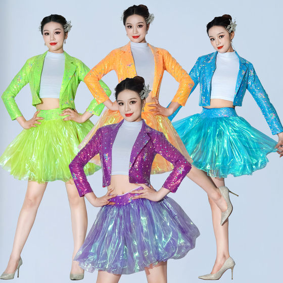 Colorful opening dance costume rainbow dopamine dance cheerleader red yellow blue green purple pink mid-skirt Colorful opening dance costume rainbow dopamine dance cheerleader red yellow blue green purple pink mid-skirt