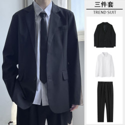 Men's Small Suit Set, Korean Style Trendy Casual Suit, Versatile and Stylish, Professional Formal Jacket, Dk Black Top Men's Small Suit Set, Korean Style Trendy Casual Suit, Versatile and Stylish, Professional Formal Jacket, Dk Black Top