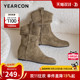 Yierkan women's shoes 2025 winter mid-calf retro casual western cowboy boots thick heel single boots Maillard pile boots Yierkan women's shoes 2025 winter mid-calf retro casual western cowboy boots thick heel single boots Maillard pile boots