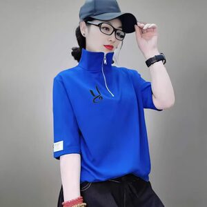 Pure cotton half-sleeved T-shirt for women, slim and versatile collar, casual and fashionable summer loose letter printed women's top trendy 
Pure cotton half-sleeved T-shirt for women, slim and versatile collar, casual and fashionable summer loose letter printed women's top trendy