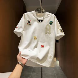Summer New Fashion Versatile Simple Cool Letter Embroidery T-Shirt Men's Round Neck Half-Sleeve Short-Sleeve Stylish Top Summer New Fashion Versatile Simple Cool Letter Embroidery T-Shirt Men's Round Neck Half-Sleeve Short-Sleeve Stylish Top