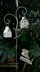 Wrought Iron Garden Flower Stand, Gardening Iron Sheet White Small House Hook, Ground Stake Night Light Decoration, Balcony Courtyard Ornament Wrought Iron Garden Flower Stand, Gardening Iron Sheet White Small House Hook, Ground Stake Night Light Decoration, Balcony Courtyard Ornament