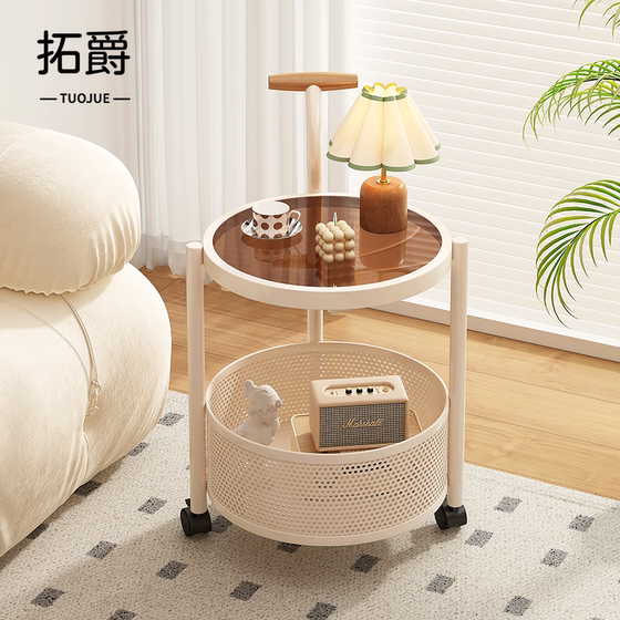 Living room cream style movable sofa side several household small snacks trolley small apartment round coffee table new style Living room cream style movable sofa side several household small snacks trolley small apartment round coffee table new style