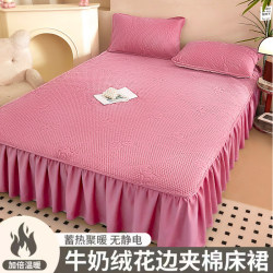 Thickened milk velvet bed skirt single piece winter baby flannel quilted skirted sheet non-slip coral velvet bed cover Thickened milk velvet bed skirt single piece winter baby flannel quilted skirted sheet non-slip coral velvet bed cover