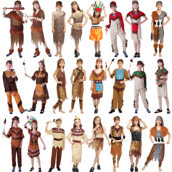 Children and savage performances are served in African indigenous people clothes, dance, leopard leopard, hunter Indian performance clothing Children and savage performances are served in African indigenous people clothes, dance, leopard leopard, hunter Indian performance clothing